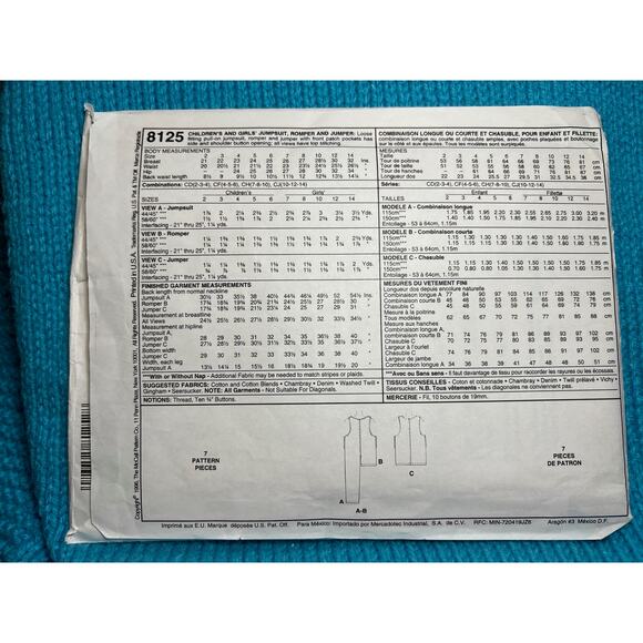 McCalls 8125 Sewing pattern girls overalls jumper size 4 5 6 - Picture 3 of 6